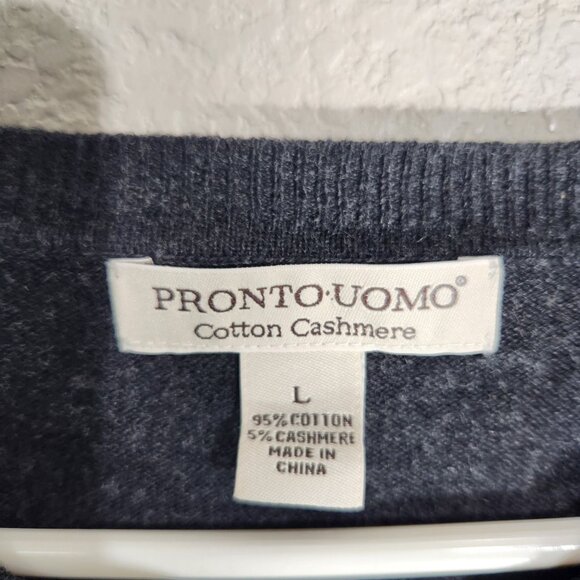 Pronto Uomo Cotton Cashmere Gray V-Neck Sweater L - Picture 2 of 10